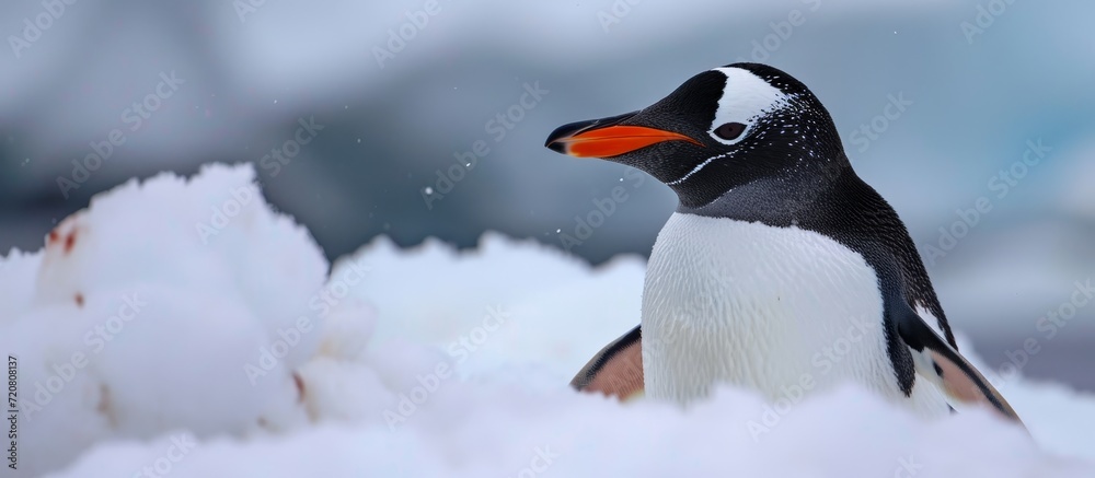 Poster captivating gentoo penguin profiles in the enchanting land of antarctica