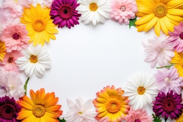 Fototapeta na wymiar Summer Flower Creative Layout with Daisy, Cosmos, Blanket Aster, Zinnia, Tickseed, Sunflower, and Doronicum Flowers AI Generated