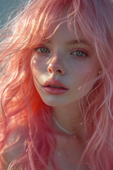 Close-up of a Woman With Pink Hair. A close-up photograph of a woman showcasing her vibrant pink hair.