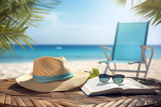 Relaxing Summer Vacation: Beach Book Cover Mock-Up AI Generated