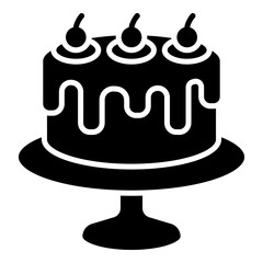 Cake on stand with cream and cherries glyph solid icon