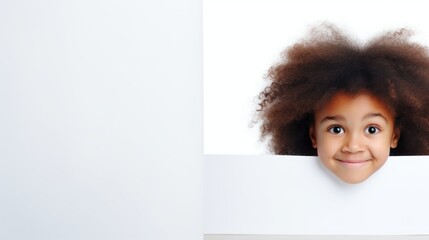 Surprised Young Black Child Hiding Behind White Advertisement Board AI Generated