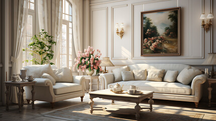 Fototapeta na wymiar classic style interior design living room realistis