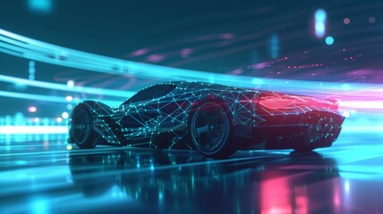 Automotive diagnostics in digital futuristic style. concept for auto future or the development of innovations and technologies in vehicles. illustration with light effect and neon