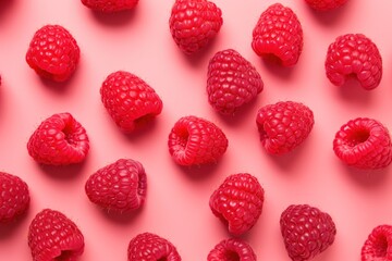 Delicious Ripe Raspberries on Pink Background AI Generated