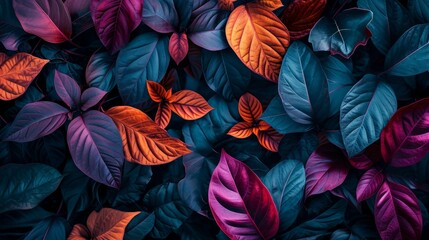Vibrant colored abstract leaf textures, tropical leaves background. generative ai - obrazy, fototapety, plakaty