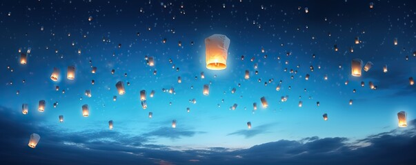 Fototapeta premium night festival Paper lantern floating at sky