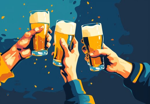 a group of people are holding beer glasses in their hands and toasting them Generative AI
