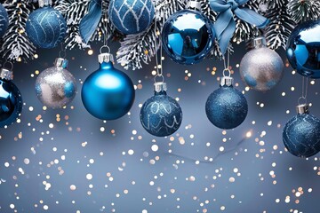 Elegant christmas background with blue baubles
