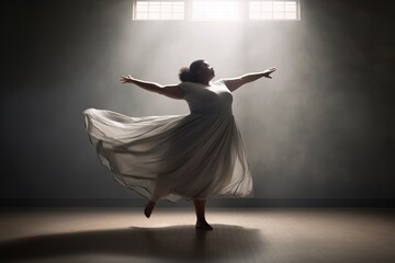 Plus size body positive ballerina in a white tutu embodies the dreams of dancers of all sizes