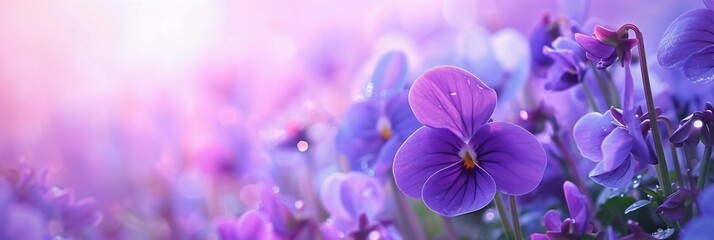 Fototapeta na wymiar Delicate Viola Flowers Bathed in Soft Light. Generative ai