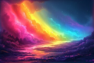 Rainbow Enlightenment. Escape to Reality series. Abstract arrangement of surreal sunset sunrise colors and textures on the subject of landscape painting,