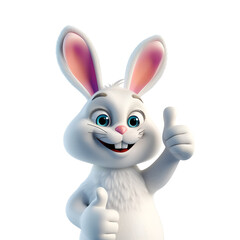 3D Illustration of a Happy Cartoon Easter Bunny with Thumbs Up in Animation Style, Isolated on Transparent Background, PNG