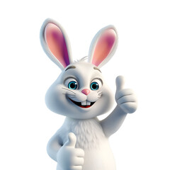 Obraz premium 3D Illustration of a Happy Cartoon Easter Bunny with Thumbs Up in Animation Style, Isolated on Transparent Background, PNG