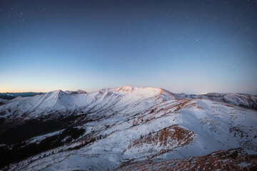 Alpen Glow On Agrafa mountain range in Greece	