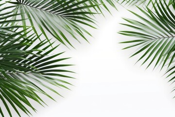 Fototapeta na wymiar Top View of Tropical Palm Leaves on White Background AI Generated