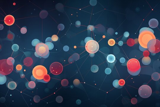 Graphic patterned background of atoms and molecules, using a cool and scientific palette to create a visually engaging and educational environment