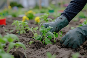 Person planting greens in a community garden.