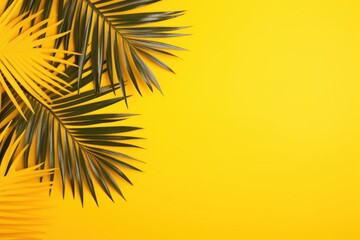 Tropical Palm Leaves on Yellow Background: Summer Concept AI Generated