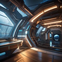 Sci-fi space station with futuristic architecture and glowing lights Ideal for science fiction book covers or space-themed graphics3