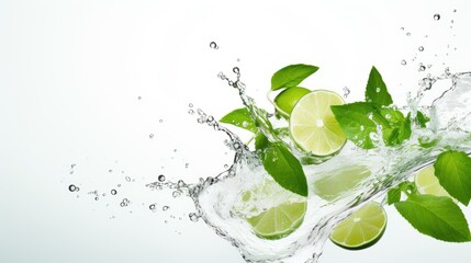 Fresh lime with water splash isolated on white background. 3d illustration Generative AI