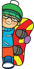 Winter peeking boy snowboarding clip art