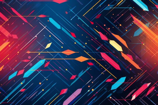 Graphic patterned background of interconnected magnetic field lines and arrows, incorporating a vibrant color palette to symbolize the forces at play in physics