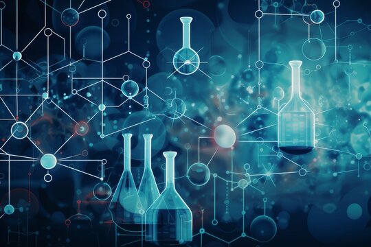 Graphic patterned background of interconnected condensers, test tubes and Chemical reactions,  the complexity of chemistry and create a visually engaging educational texture