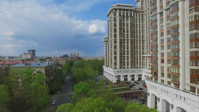 Urban block and residential skyscraper Triumph-Palace. Aerial view