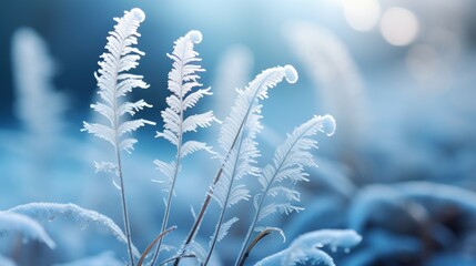 Delicate Fronds Transformed by Frost AI Generated - obrazy, fototapety, plakaty
