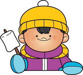 Winter boy roasting marshmallow topper clip art