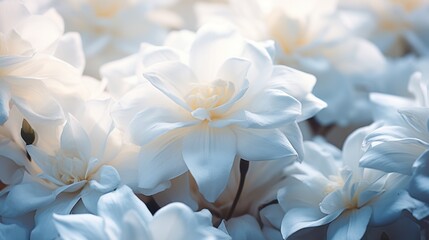 Obraz na płótnie Canvas Glowing Pure White Gardenias Reflecting Sunlight with Soft Shadows AI Generated