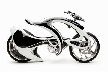 Bicycle with futuristic design, white and black color, transportation concept, sport, isolated on white background, generative ai