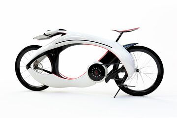 Bicycle with futuristic design, white and black color, transportation concept, sport, isolated on white background, generative ai