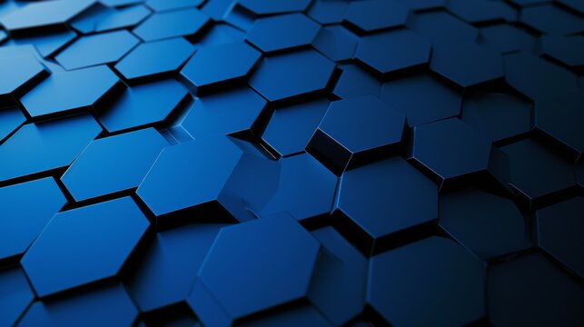 Graphic background, gradient pattern of royal blue to deep navy, using simple hexagon shapes to convey modern sophistication.