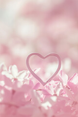 A heart shape stands amidst soft pink floral backdrop