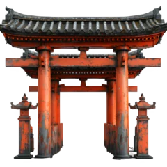 Selbstklebende Fototapeten torii gate isolated on transparent background ,Chinese temple gate, generative ai © Nanostock