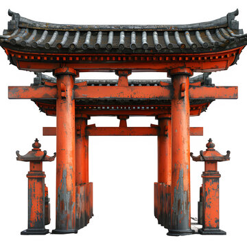 torii gate isolated on transparent background ,Chinese temple gate, generative ai