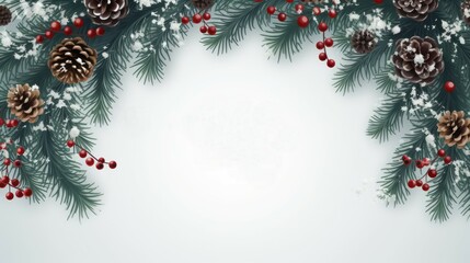 Christmas background with fir branches, pine cones and berries. illustration. Generative AI