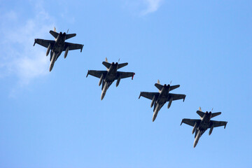 Western fighter jets flying in formation