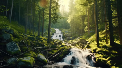 Obraz premium Beautiful waterfall in the forest