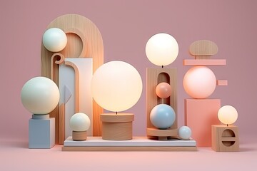 Plastic and Wooden Lamps, Modern Round Lamp Collection, Color Luminous 3 Ball-Shaped Lamps