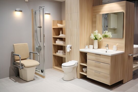 Bathroom Adapted for People with Disabilities, Safety Toilet for Elderly People, Adapted Interior Design