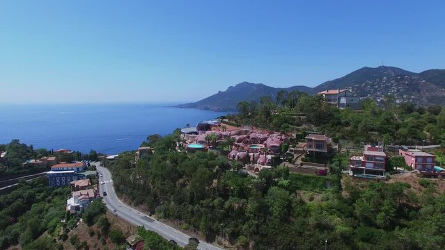 Road traffic near Bubbles Palace villa and Esterel Saint-Louis on mountain