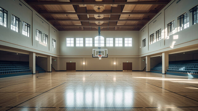 An empty indoor basketball court