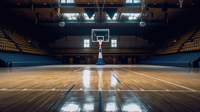 An empty indoor basketball court