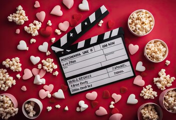  view Vertical red top spectacles night 3D mood movie romantic background decor scattered heartthemed clapperboard movies ideal Set cozy popcorn