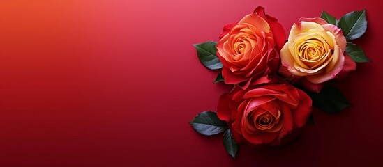Beautiful Colorful Rose Decoration on a Stunning Red Background