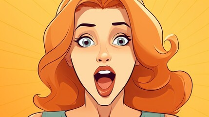Surprised woman face. illustration in cartoon comic style. Generative AI