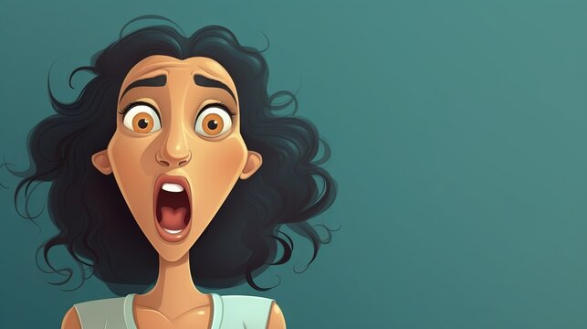 Surprised young woman with open mouth. cartoon illustration. Generative AI